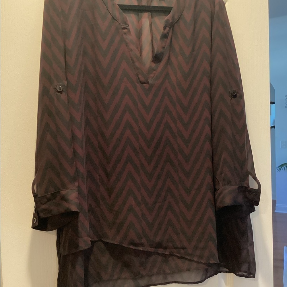New York & Company Black and Burgundy Chevron Tunic
